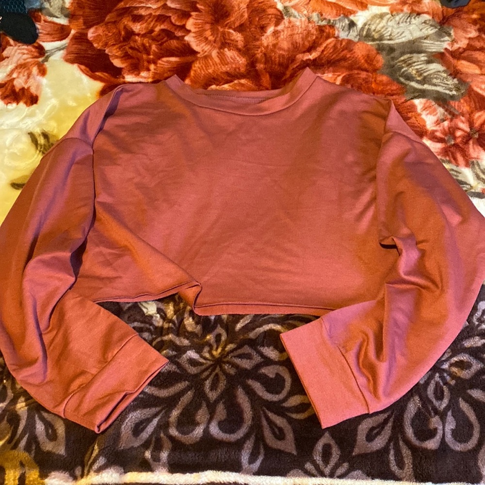 Dark Red Long Sleeve Crop Top